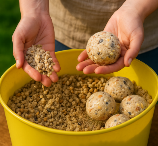 Person rollinh suet fat balls